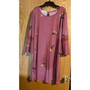 Jon Anna Contemporary Women's Dress Plus Size 1X Multicolor Stripe Floral